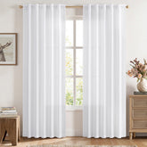 MIULEE Faux Linen Farmhouse Curtains Rod Pocket White 42Wx90L